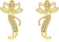 wholesale 14K Gold Dragonfly Stud Earrings with Cubic Zirconia - Mother's Day Gifts-Lotus Stud Earrings