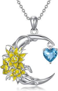wholesale 925 Sterling Silver Birthstone Crescent Moon Floral Pendant Necklace-03-Mar-Daffodil