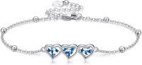 wholesale 925 Sterling Silver Heart-Shaped Blue Flowers Charm Bracelet Jewelry for Women-Flower