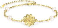 wholesale 925 Sterling Silver Daisy Flower Freshwater Pearl Chain Bracelet for Women Gifts-gold plated sterling silver