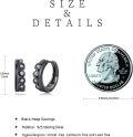 wholesale 925 Sterling Silver Black Viking Rune Huggie Hoop Earrings with Cubic Zirconia for Men & Women-0-3