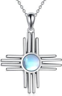 wholesale 925 Sterling Silver Cross Pendant with Blue Moonstone and Carnelian Stone Chain for Women  48cm Length-A-Moonstone