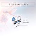 wholesale 925 Sterling Silver Blue Enamel Flower & Butterfly Adjustable Ring - Gifts for Her-0-4