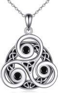 wholesale 925 Sterling Silver Black Onyx Celtic Triquetra Knot Pendant Necklace 45cm Chain-0-0
