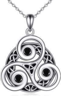 wholesale 925 Sterling Silver Black Onyx Celtic Triquetra Knot Pendant Necklace 45cm Chain-Triskelion 1