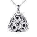 wholesale 925 Sterling Silver Black Onyx Celtic Triquetra Knot Pendant Necklace 45cm Chain-0-0