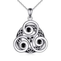 wholesale 925 Sterling Silver Black Onyx Celtic Triquetra Knot Pendant Necklace 45cm Chain-Triskelion 1