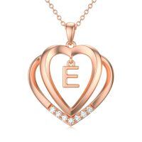 wholesale 925 Sterling Silver Moissanite Heart Initial Pendant Necklace for Her-Rose Gold - E Initial