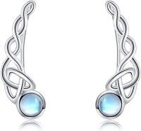wholesale Sterling Silver Moonstone Celtic Crawler Earrings with Intricate Designs, Hypoallergenic Elegant Gift for Women-Silver