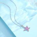 wholesale 925 Sterling Silver Pink Fire Opal Starfish Pendant Necklace Sea Life Jewelry for Women Girls 45cm Chain Length-0-5