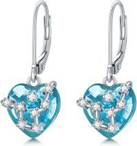 wholesale 925 Sterling Silver Birthstone 12 Constellations Heart Dangle Earrings-03-Mar-Pisces(2.20-3.20)