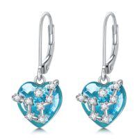 wholesale 925 Sterling Silver Birthstone 12 Constellations Heart Dangle Earrings-03-Mar-Pisces(2.20-3.20)