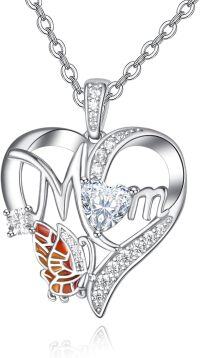 wholesale 925 Sterling Silver Butterfly & Heart Charm Necklace for Mother Grandmother Gifts-Mom Necklace