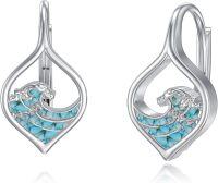 wholesale 925 Sterling Silver Turquoise Heart-Shaped Drop Earrings with Mountain Waves and Celtic Knot Design-Wave