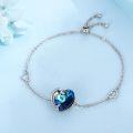 wholesale 925 Sterling Silver Heart-Shaped Blue Crystal Dolphin Charm Bangle Bracelet for Women's Gifts-0-1