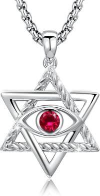 wholesale 925 Sterling Silver Star of David Evil Eye Pendant with Birthstone-A7-July
