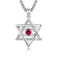 wholesale 925 Sterling Silver Star Of David Pendant With Green Eye Design-A7-July