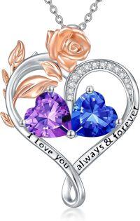 wholesale Sterling Silver Rose Quartz Heart Birthstone Necklace for Women Valentine s Day Gift-02-09-Feb-Sep Birthstones