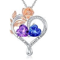 wholesale 925 Sterling Silver Rose Quartz Heart Birthstone Necklace for Women Valentine s Day Gift-02-09-Feb-Sep Birthstones
