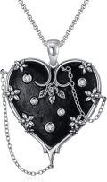 wholesale 925 Sterling Silver Gothic Heart Pendant with Black Enamel and Floral Accents-0-0