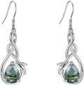 wholesale 925 Sterling Silver Moss Agate Palm Tree Leaf Drop Earring-0-0