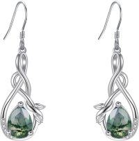 wholesale 925 Sterling Silver Moss Agate Palm Tree Leaf Drop Earring-Moss Agate