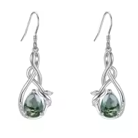 wholesale 925 Sterling Silver Moss Agate Palm Tree Leaf Drop Earring-Moss Agate