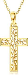 wholesale 14K Gold Solid Tree of Life Cross Pendant Necklace Jewelry for Women-0-0