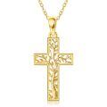wholesale 14K Gold Solid Tree of Life Cross Pendant Necklace Jewelry for Women-0-0