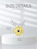 wholesale 925 Sterling Silver Plated Gold Sunflower Necklace with Black Cubic Zirconia Center and Leaf Design - Elegant Gift for Women-0-1
