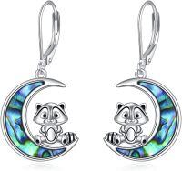 wholesale 925 Sterling Silver Raccoon Moon Shell Leverback Earrings for Women Girls Gifts 4cm Long-Raccoon