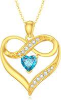 wholesale 14K Gold Blue Topaz and Diamond Infinity Heart Pendant Necklace for Women Gifts-0-0