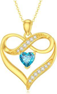 wholesale 14K Gold Blue Topaz and Diamond Infinity Heart Pendant Necklace for Women Gifts-Style2-London Blue Topaz