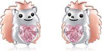wholesale 925 Sterling Silver Hedgehog Heart Stud Earrings for Women Girls Gifts-hedgehog