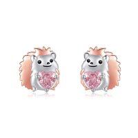 wholesale 925 Sterling Silver Hedgehog Heart Stud Earrings for Women Girls Gifts-hedgehog