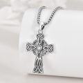 wholesale 925 Sterling Silver Celtic Knotwork Cross Pendant with Cubic Zirconia Stone Chain Necklace  for Women and Men-0-1