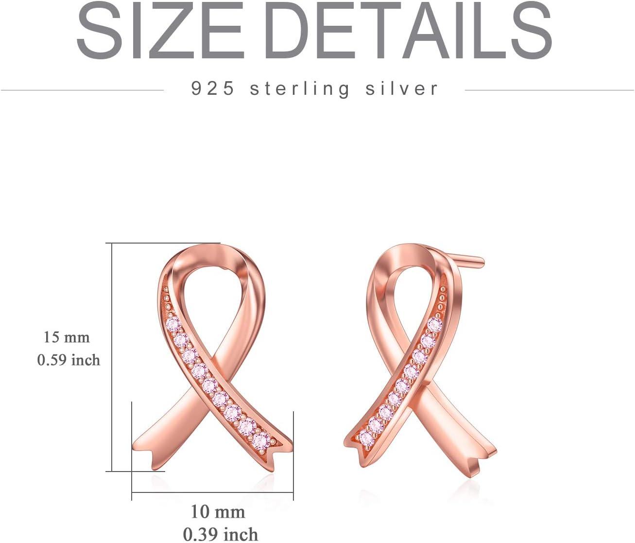 Sterling Silver Pink Stone Breast Cancer Awareness Ribbon Earrings for Survivors-0-3