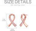wholesale Rose Gold 925 Sterling Silver Pink Crystal Ribbon Breast Cancer Awareness Stud Earrings-0-3