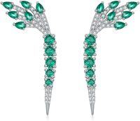 wholesale 925 Sterling Silver Green Emerald & Cubic Zirconia Tree Branch Drop Earrings-Leaf-Green