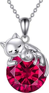 wholesale 925 Sterling Silver Pink Crystal Black Cat Pendant Necklace for Women Cats Lover-A-Two Cat 7