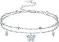 wholesale 925 Sterling Silver Blue Stone Butterfly Charm Ankle Anklet for Women-0-0