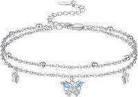 wholesale 925 Sterling Silver Blue Stone Butterfly Charm Ankle Anklet for Women-Blue