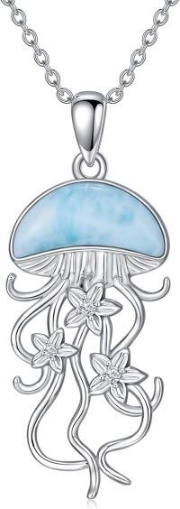 wholesale 925 Sterling Silver Larimar Jellyfish Pendant Necklace for Women - Ocean Inspired s-Natural Larimar
