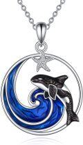 wholesale 925 Sterling Silver Orca Whale Ocean Wave Starfish Pendant Necklace for Women Girls-0-0