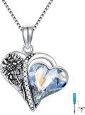 wholesale 925 Sterling Silver Heart-Shaped Blue Crystal Sunflower Cremation Keepsake Pendant Necklace with Funnel and Filler Tool Set-0-0
