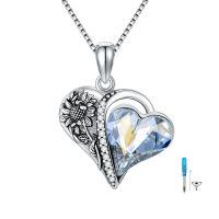 wholesale 925 Sterling Silver Sunflower Heart Crystal Cremation Urn Necklace Memorial Keepsake Pendant For Women-Sunflower Urn-Sunflower Urn