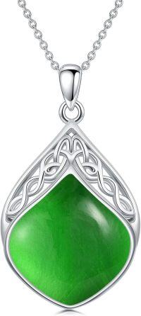 wholesale Sterling Silver Natural Stone Celtic Knot Teardrop Pendant Necklace-Emerald