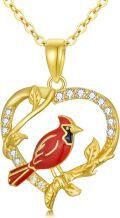 wholesale 14K Gold Cardinal Bird Pendant Necklace with Cubic Zirconia for Women-0-0