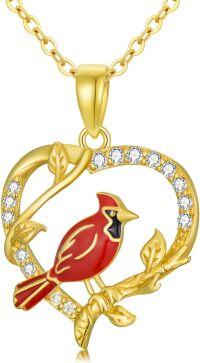 wholesale 14K Gold Cardinal Bird Pendant Necklace with Cubic Zirconia for Women-Cardinal