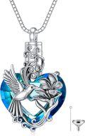 wholesale TOUPOP Hummingbird Jewelry Hummingbird Urn Necklace For Ashes Violet Flower Jewelry For Ashes Sterling Silver Pendant With Heart Crystal Cremation W/funnel Filler Keepsake Memory For Women Girls (heart Urn) -0-1